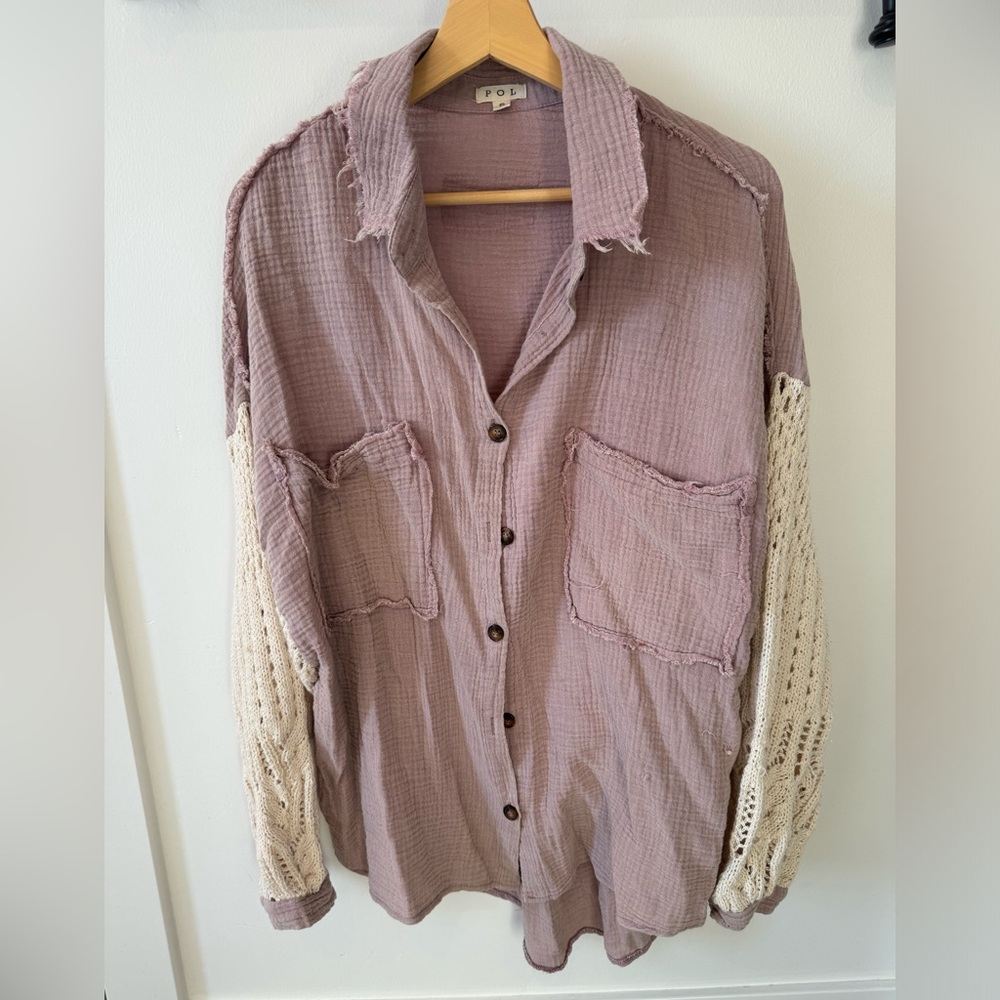 Oversized mauve knitted button up